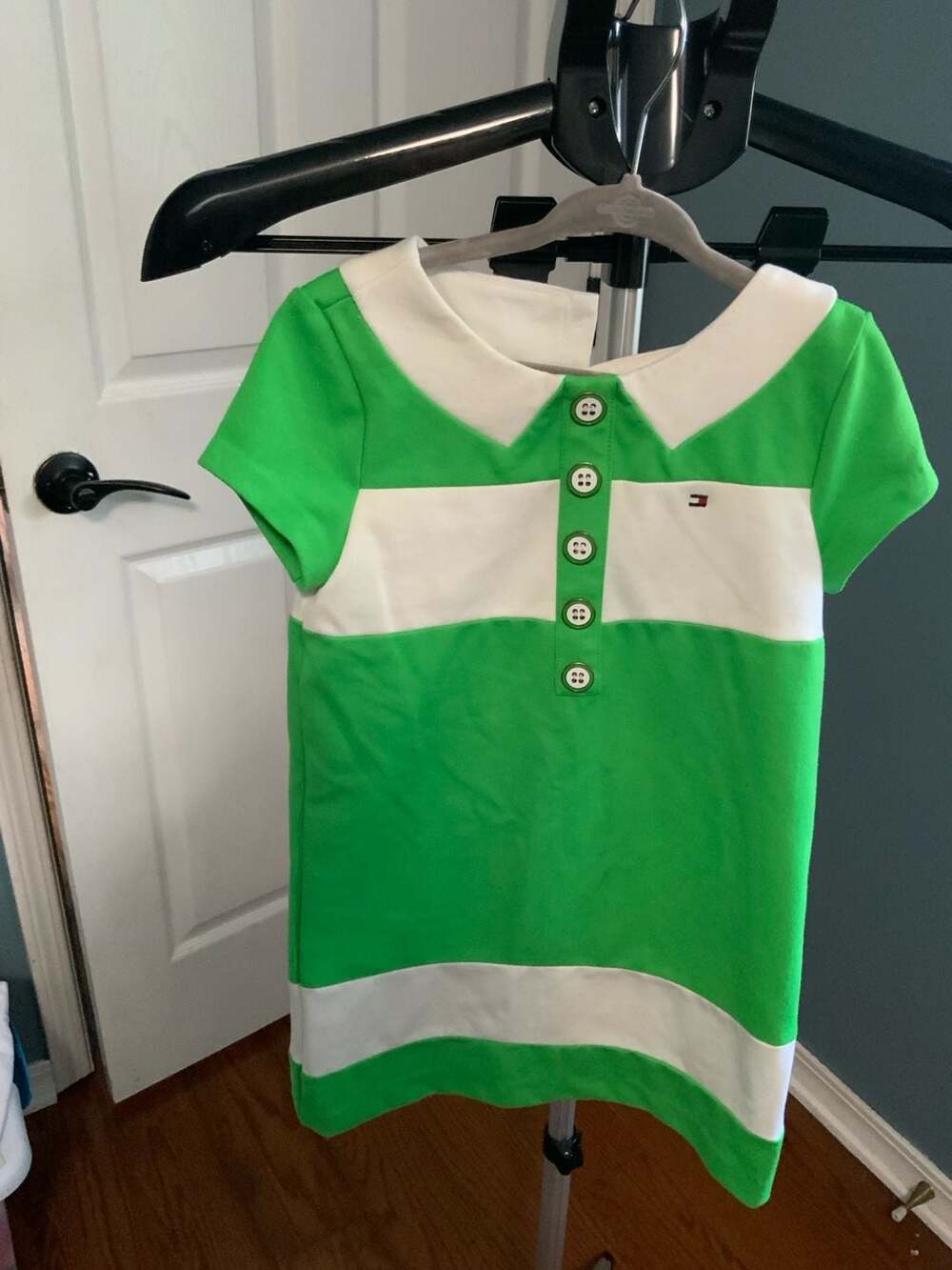 Tommy Hilfiger Dress Size XS 4-5 Green White Collared